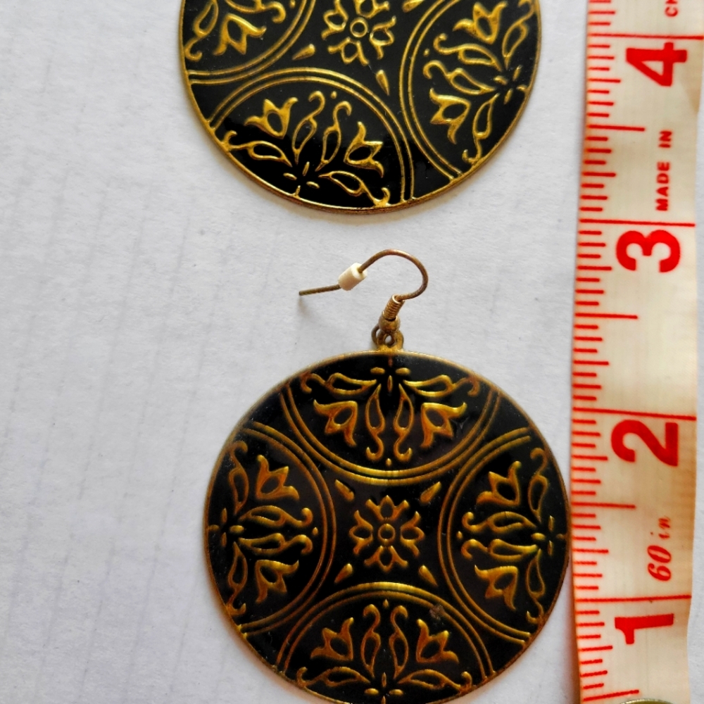 Black and Gold Patterned Earrings